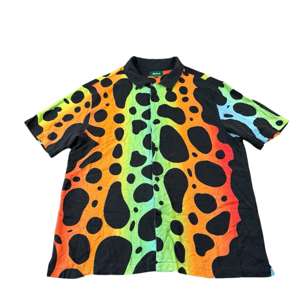 GOLF Black Green Orange Viscose Men S/S Hawaiian‎ Shirt Size XL